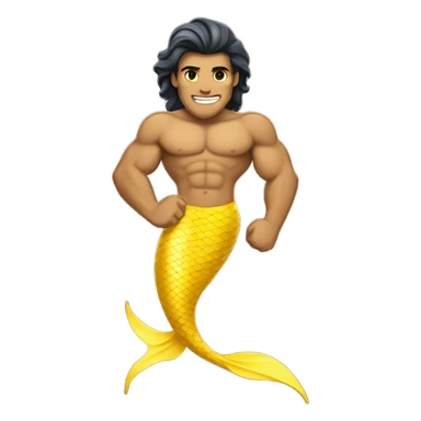 Tan muscular merman with yellow mermaid tail and dark hair sticker