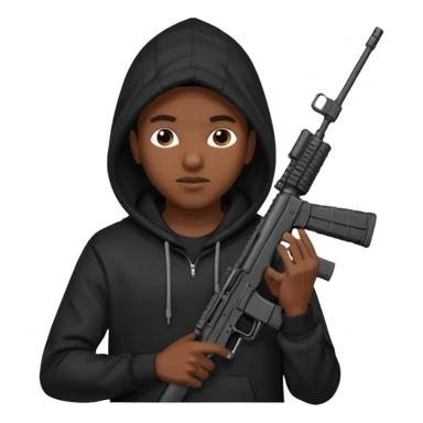 
Fais moi un jeune afro américain qui ressemble a un gangster qui tient une AR15 avec un hoodie a capuche, capuché sticker