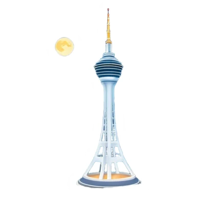 Cinematic Realistic N Seoul Tower Landmark Emoji, featuring the iconic tower perched atop Namsan Mountain, glowing against the night sky with panoramic city lights stretching beyond. sticker