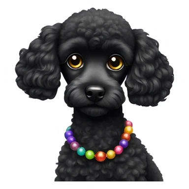 One Small Black Poodle with one  colorful bead necklaces sticker
