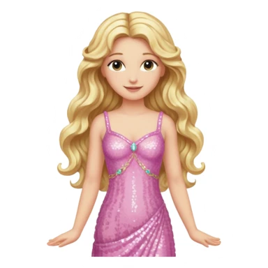 Aphrodite from Greek Mythology with long blonde wavy hair, pink sequin dress sticker