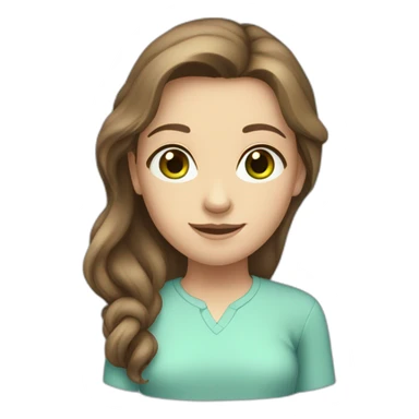tall caucasian girl with Brown long Hair, green eyer, light blue shirt sticker