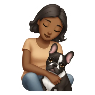 Brown girl cuddling French bulldog  sticker
