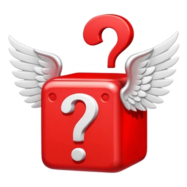 Red Cube with wings and has a ? sticker