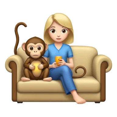 Girl and monkey sitting on a couch  sticker