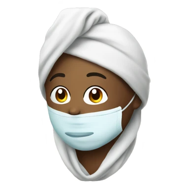 Person what a face mask on their face and a towel on their head sticker