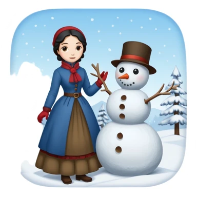 Virginia Poe and Maria Clemm 1800's full body building a snowman sticker