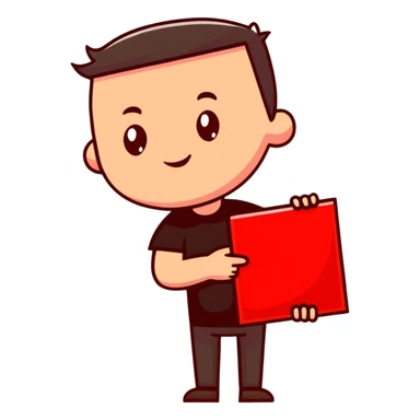 A man in a black t-shirt holding a red square, with the text "продающий красный" sticker