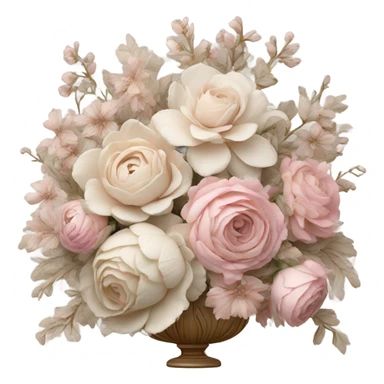 Realistic, detailed rococo floral arrangement, beige and pink sticker