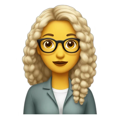 mujer pelo largo color café con lentes sticker