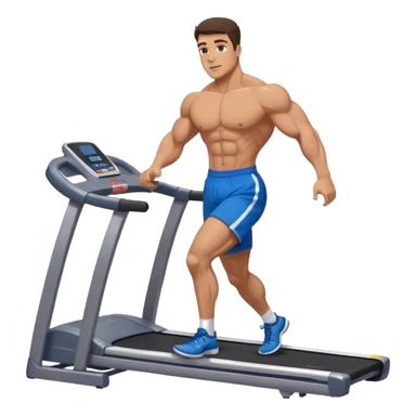 brunette male bodybuilder blue shorts treadmill sticker
