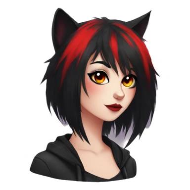 Anthro Edgy Cool Beautiful Black Cat-Fursona with Emo Hair-bangs with Red Streaks sticker