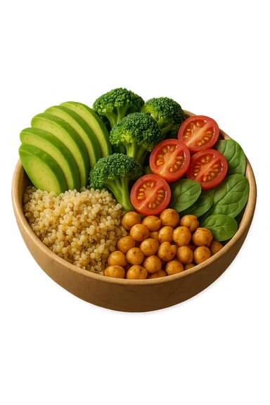 bowl di cibo sano fluttua in aria, iperrealistico 4k sticker