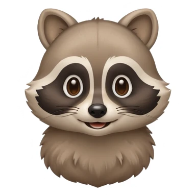 calm raccoon mascot smiling gently, soft eye expression, rounded shapes, subtle joy, muted colors, minimal detail, educational brand style sticker