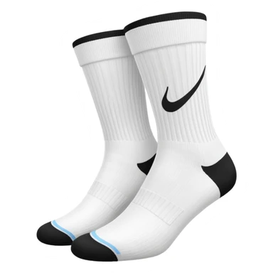 pair of white athletic socks with black swoosh logo sticker