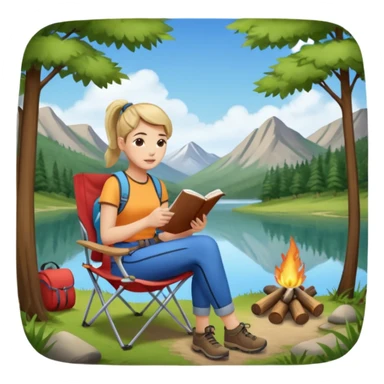 A pony tail hair woman journaling on a camping chair, enjoying the quiet nature scene. sticker