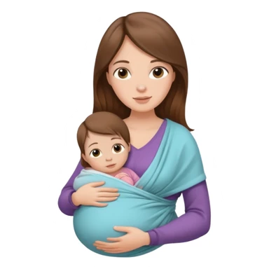 Pregnancy babywearing mom with long brown hair and fair skin with a small baby and wrap  sticker