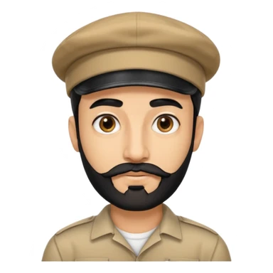 arabic streamer man with short black beard, short black mustache, black eyebrows, and a cap sticker