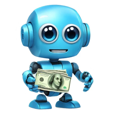 cute blue big-eyed robot holding money sticker