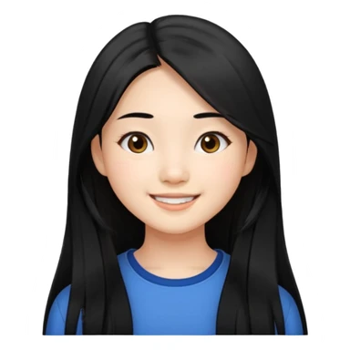 20 yr old asian woman, center part straight long black hair, very pretty sticker