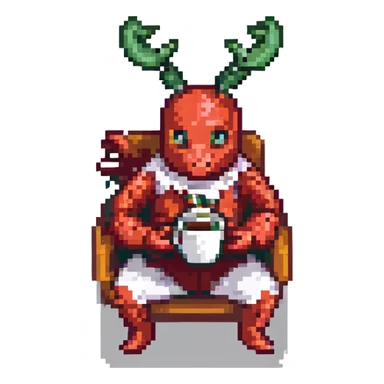 man in a lobster costume sipping coffee sticker