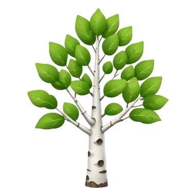 A 3D cartoon birch tree with white bark and small green leaves, gentle lighting, Memoji-style realism. sticker