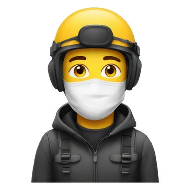 Youngman wearing safety ski mask, helmet safety and earplug sticker