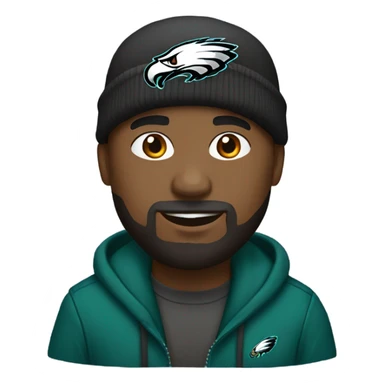 Bald black man with beard wearing an eagles beanie sticker