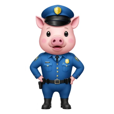 a pig, upright, in a police officer uniform, drooling and looking to the bottom left sticker