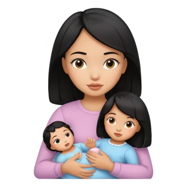 a black hair girl with 1 babie doll sticker