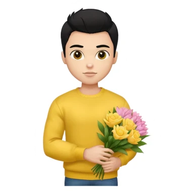 a pretty bratz guy carrying a bouquet and a yellow sweater. Muscled. black hair sticker