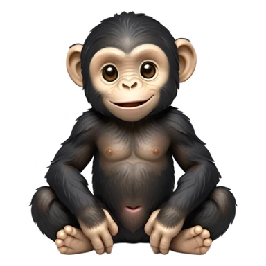 cinematic-cute chimpanzee-realistic-full-body-sitting-emoji,-long-powerful-arms-resting-on-its-knees,-expressive-dark-eyes-filled-with-intelligence-and-curiosity,-coarse-black-fur-textured-and-detailed,-softly-wrinkled-face-hinting-at-a-mischievous-smile,-slightly-open-mouth-showing-a-glimpse-of-teeth,-simplified-yet-realistic-focused-features,-highly-detailed,-glowing-with-a-warm-jungle-light

 sticker