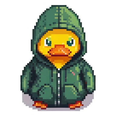 dark green rubber duck with tiny hoodie, hacker sticker