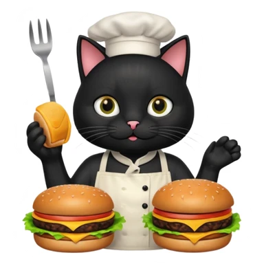black cat cooking burger sticker