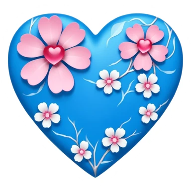 goth  blue sakura heart, heart made of white sakura petals with pink accents, remove background sticker