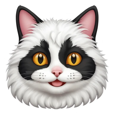 black and white cat with a smile sticker