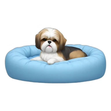 Shih tzu sleeping in light blue circular dog bed sticker