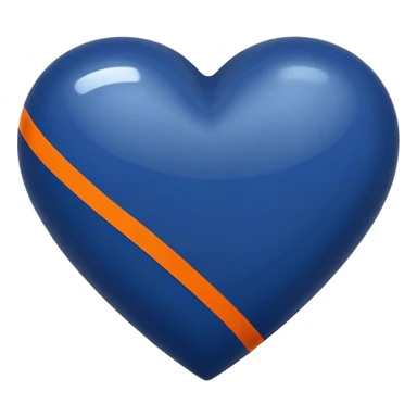 Glossy dark blue heart with straight orange athletic stripes going down one side sticker