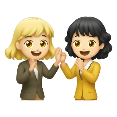 A yellow-haired foreigner and a black-haired Korean clap their hands laughing while speaking in English sticker