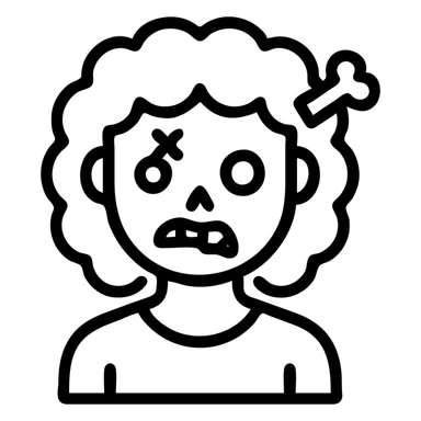 girl zombie with curly hair, icon style, unique accessory sticker