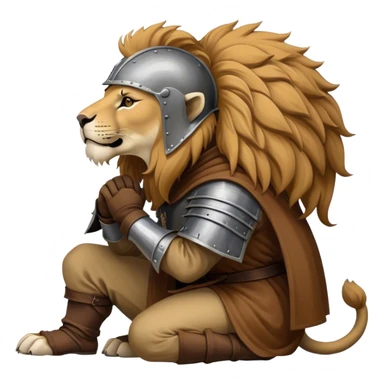 crouching lion in profile with medieval full face helmet sticker