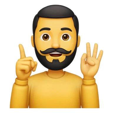 circular yellow emoji with black beard, mouth to the side, one eyebrow up, hand gesturing 'no' sticker