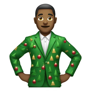 Man wearing Christmas tree suit sticker