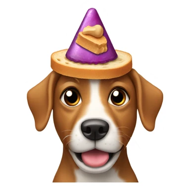 Dog in a birthday hat eating a peanut butter and jelly sandwich sticker