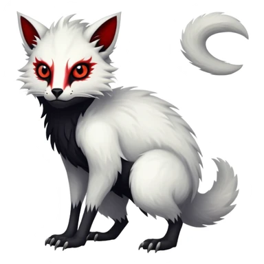 a white exotic edgy vernid-fionbri-creature, with black belly and red eyes, full body sticker