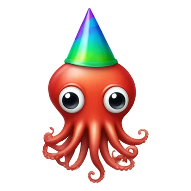 Party squid. Squid is red and similar to the squid emoji but wearing a party hat. sticker