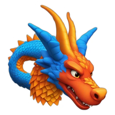 Un dragon mi loup de couleur rouge, bleu et orange moutardes, avec des corne orange moutard. Il qui crache du feux sticker