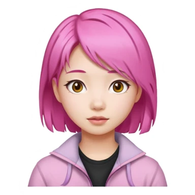 asian emoji girl  face with pink hair  sticker