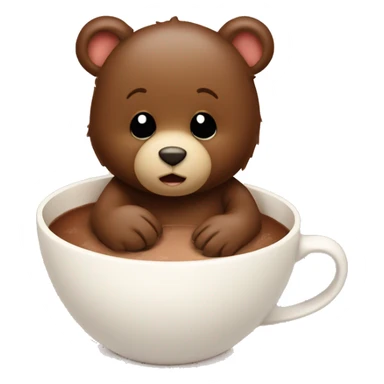 Baby bear inside of a cup of hot cocoa brown sticker