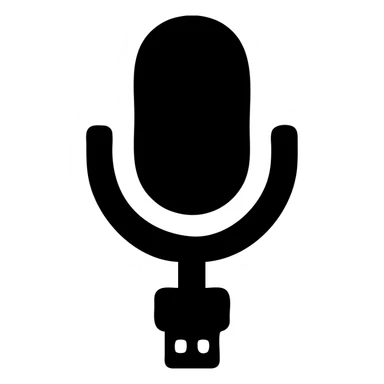 A microphone in a black filled icon style, with a USB connector. sticker
